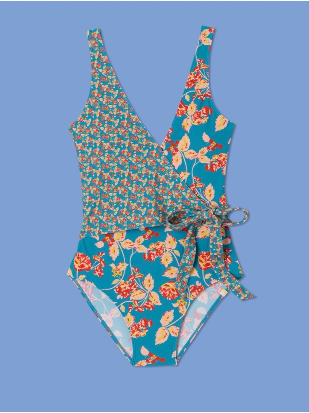 Summersalt x DVF The Perfect Wrap One Piece Swimsuit Floral Teal  NWT 2022 6LT - Picture 2 of 16